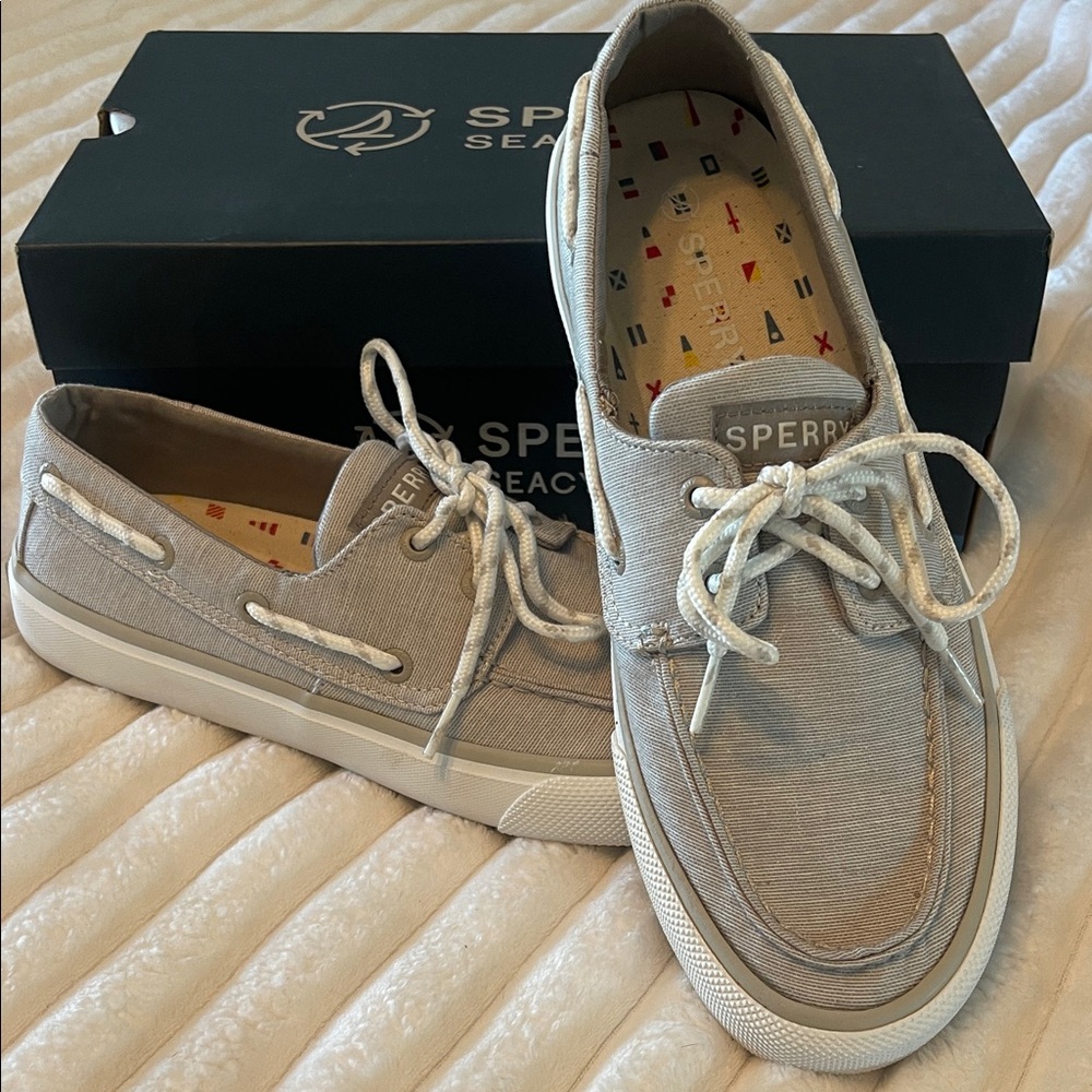 Sperry Bahama Chambray Grey Boat Shoes Men Size 8 NWT